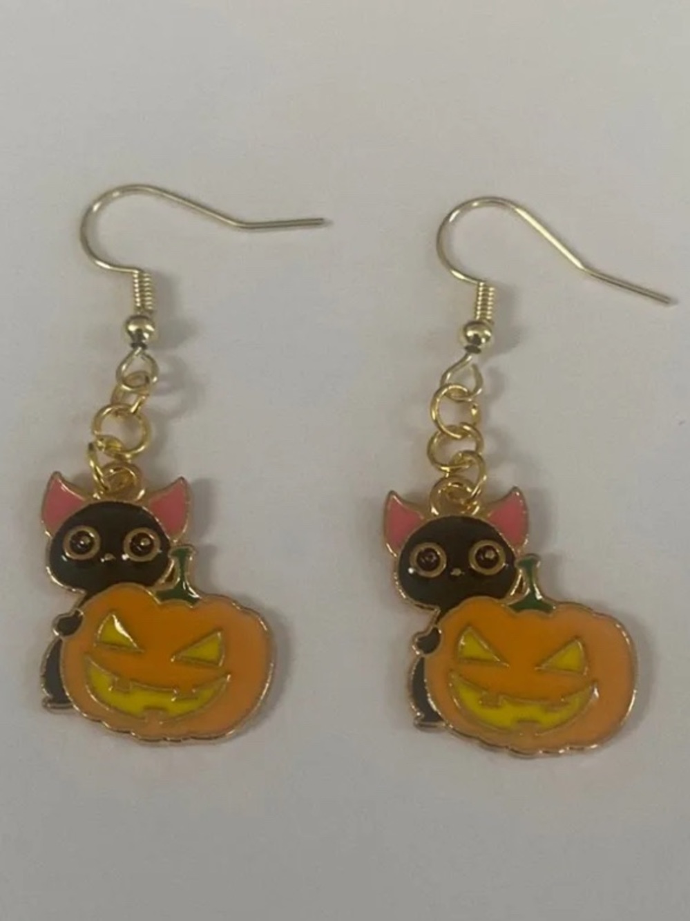 Halloween Cat and Pumpkin Dangle Earrings - Orange/Black